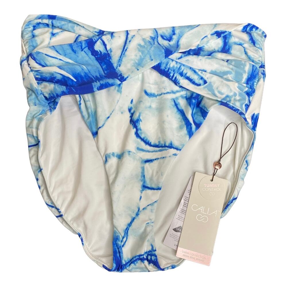 CALIA Womens High Rise Twist Front Bikini Bottoms Blue Tie Dye‎ XS WSA22401PRT